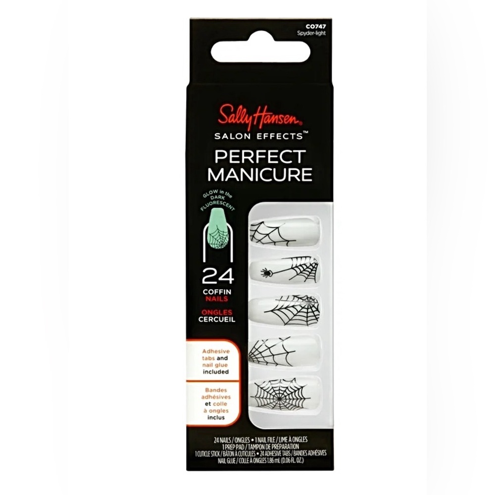 🆕 Sally Hansen Perfect Manicure Press On Nail Kit, Spyder-light